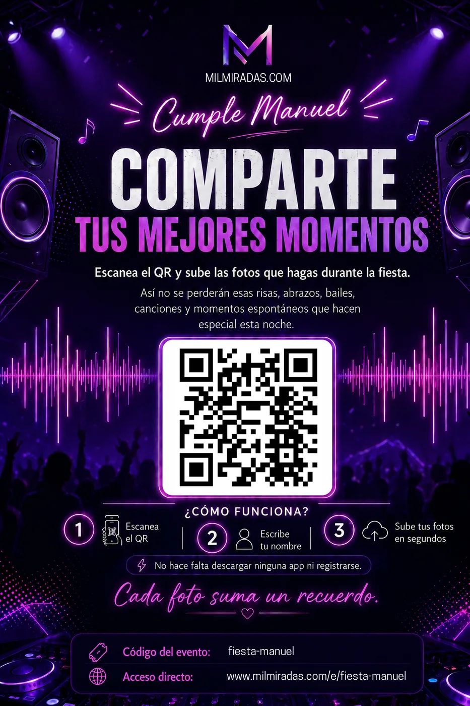 Cartel con QR creado para una celebración de cumpleaños